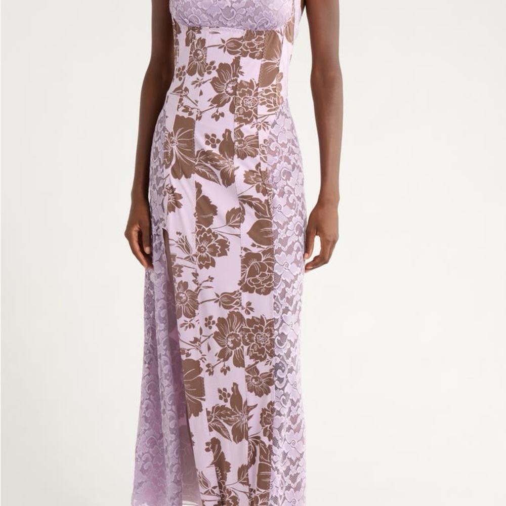 Free People Lavender and Brown Floral Chemise